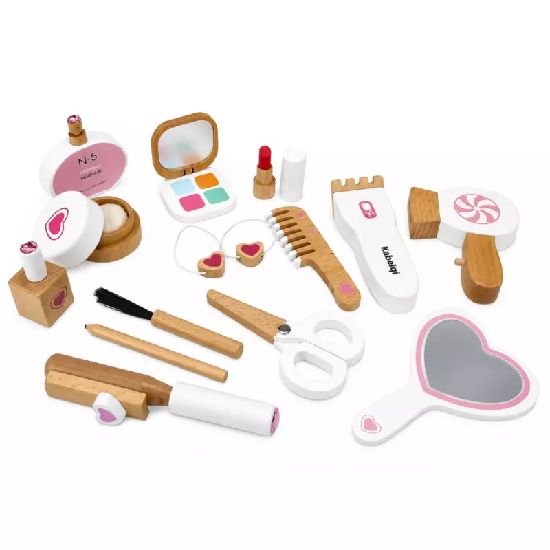 LEAN TOYS Holz Schönheitsset Make-up Kosmetiktasche Zubehör 16 Stk.