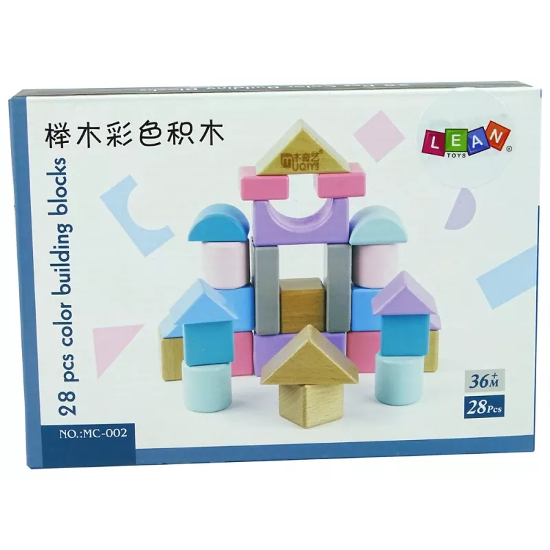 LEAN TOYS Holzbausteine Pastellfarben 28 Teile Schloss