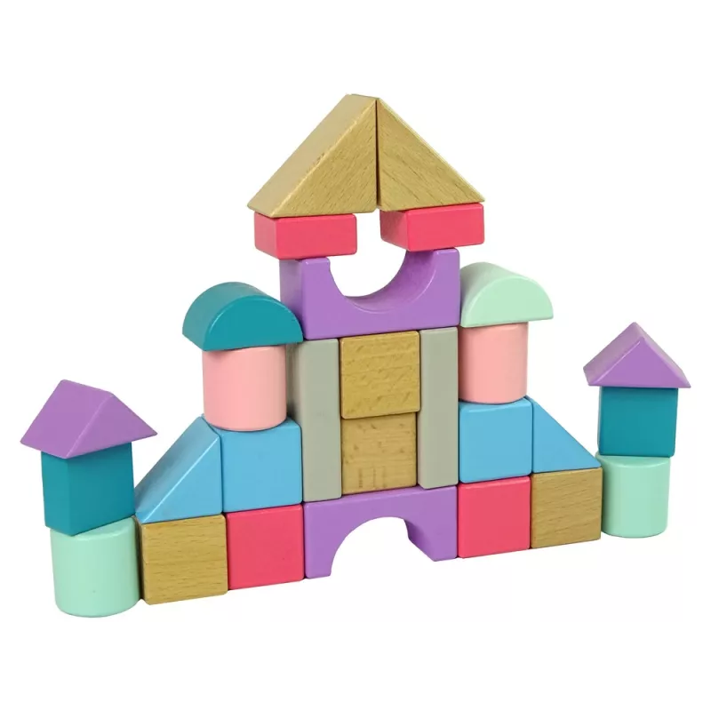 LEAN TOYS Holzbausteine Pastellfarben 28 Teile Schloss