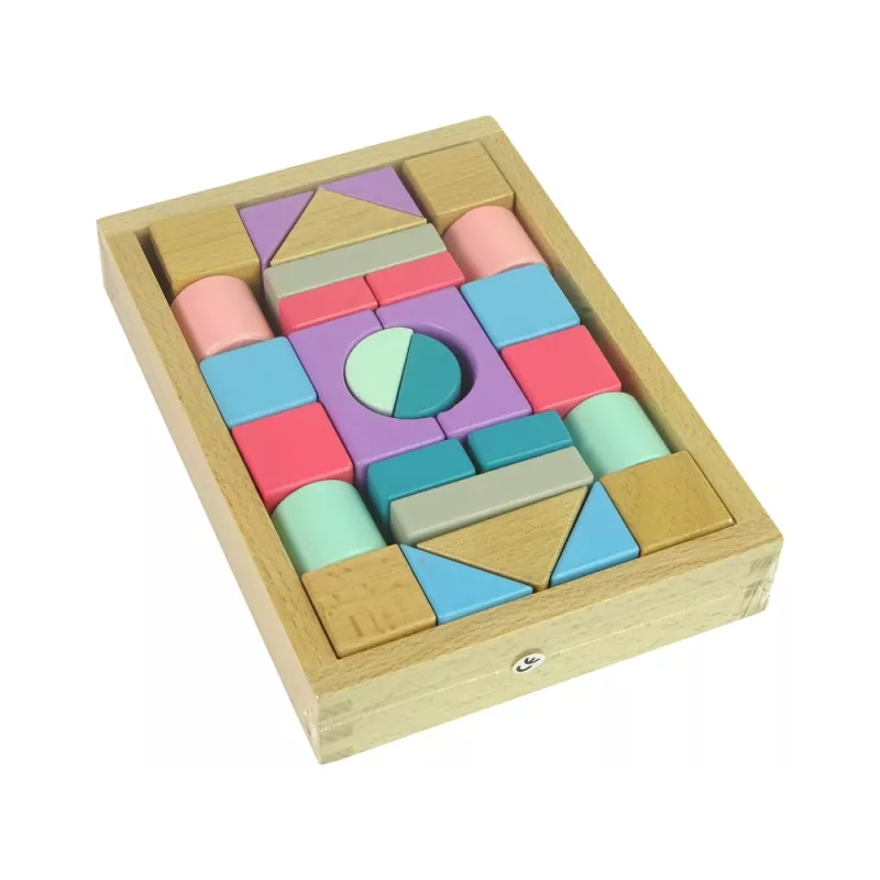 LEAN TOYS Holzbausteine Pastellfarben 28 Teile Schloss