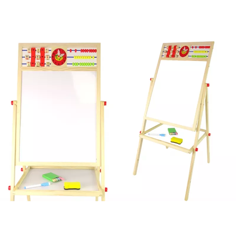LEAN TOYS Holz-Lerntafel 2in1 Magnet-Kreidetafel mit Zubehör Zähltisch Multiplikation Alphabet
