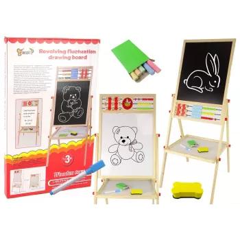 LEAN TOYS Holz-Lerntafel 2in1 Magnet-Kreidetafel mit Zubehör Zähltisch Multiplikation Alphabet