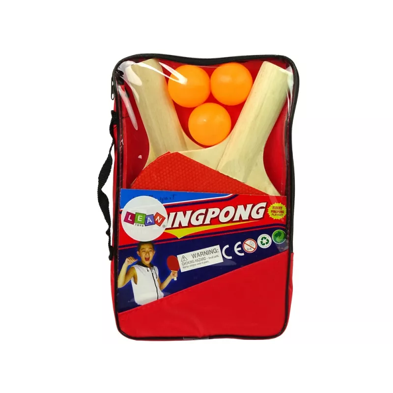 LEAN TOYS Holz-Pingpong-Schläger mit 3 Bällen und Tasche