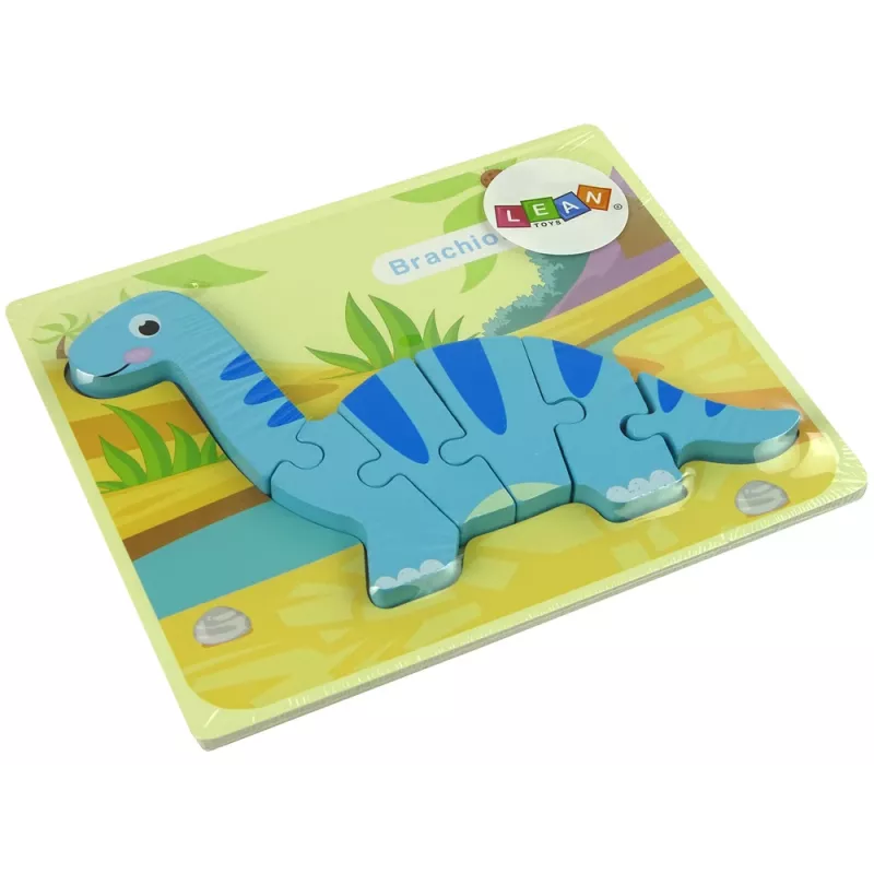LEAN TOYS Holzpuzzle Dinosaurier Brachiosaurus Blau