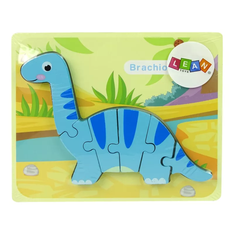 LEAN TOYS Holzpuzzle Dinosaurier Brachiosaurus Blau