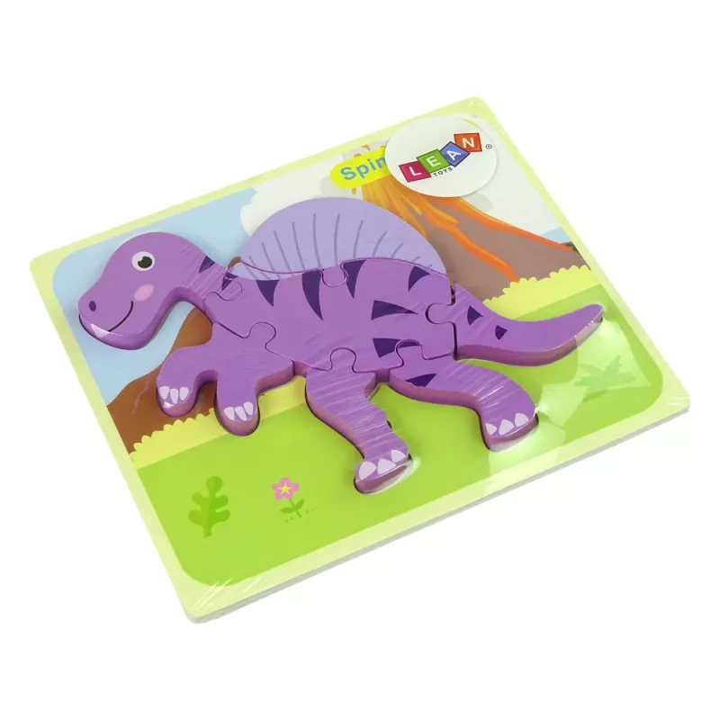 LEAN TOYS Holz-Puzzle Dinosaurier Corythosaurus Pink Spinosaurus Lila