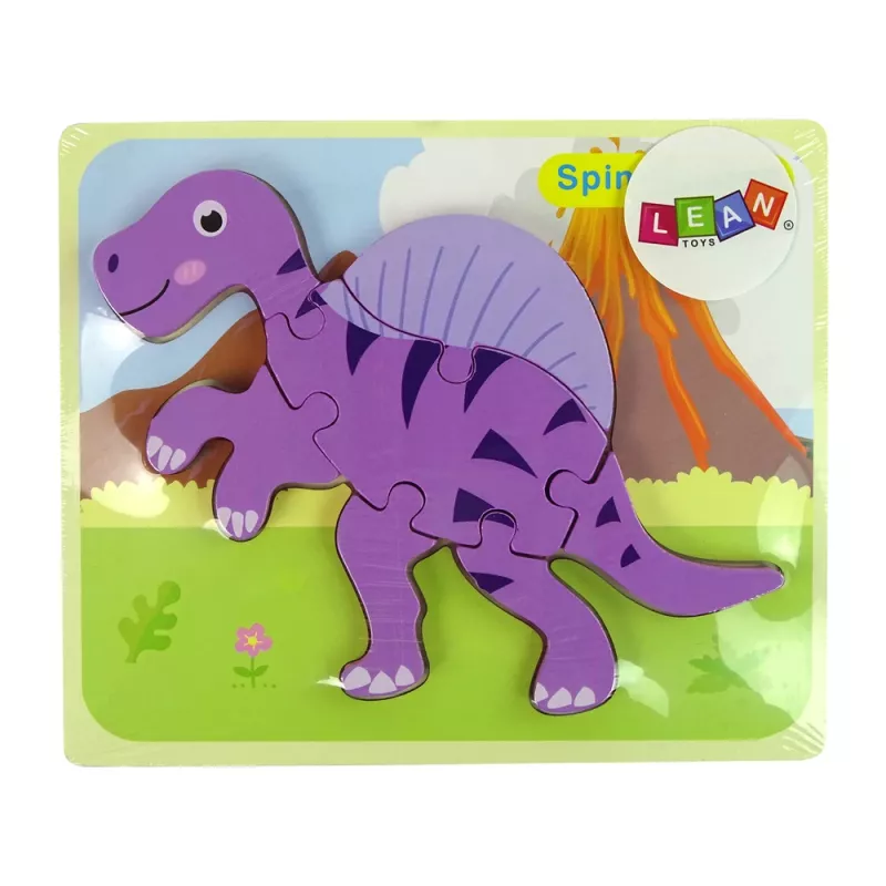 LEAN TOYS Holz-Puzzle Dinosaurier Corythosaurus Pink Spinosaurus Lila