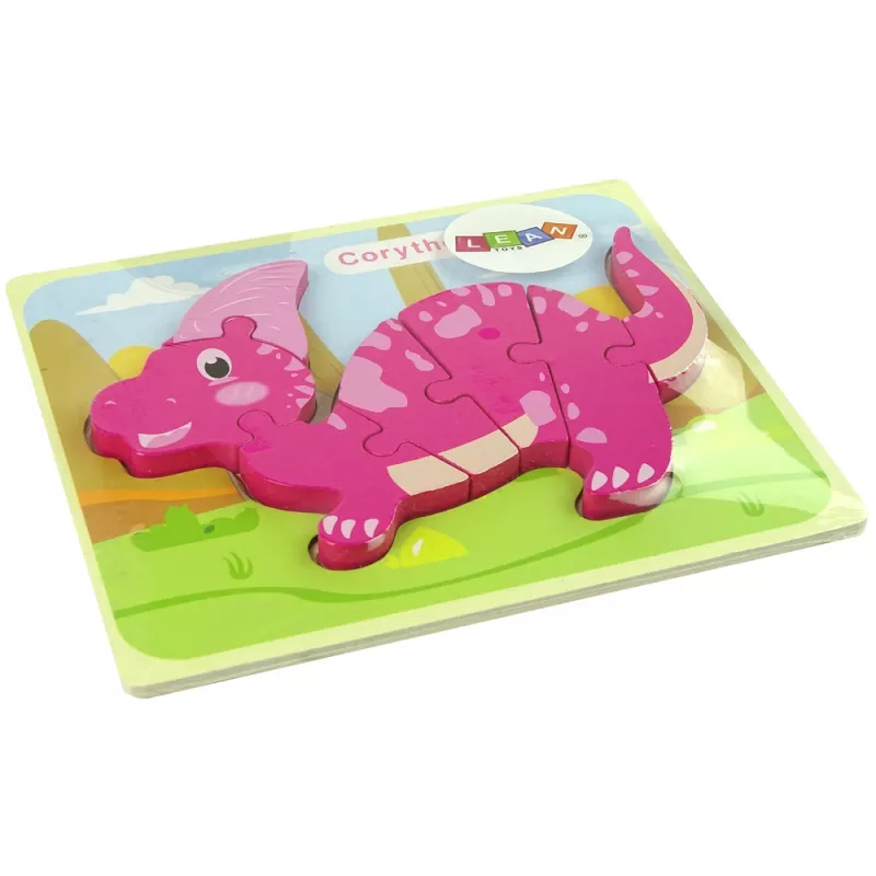 LEAN TOYS Holz-Puzzle Dinosaurier Corythosaurus Pink Spinosaurus Lila