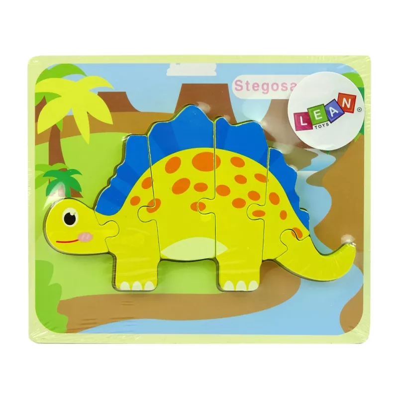 LEAN TOYS Holzpuzzle Dinosaurier Stegosaurus Gelb