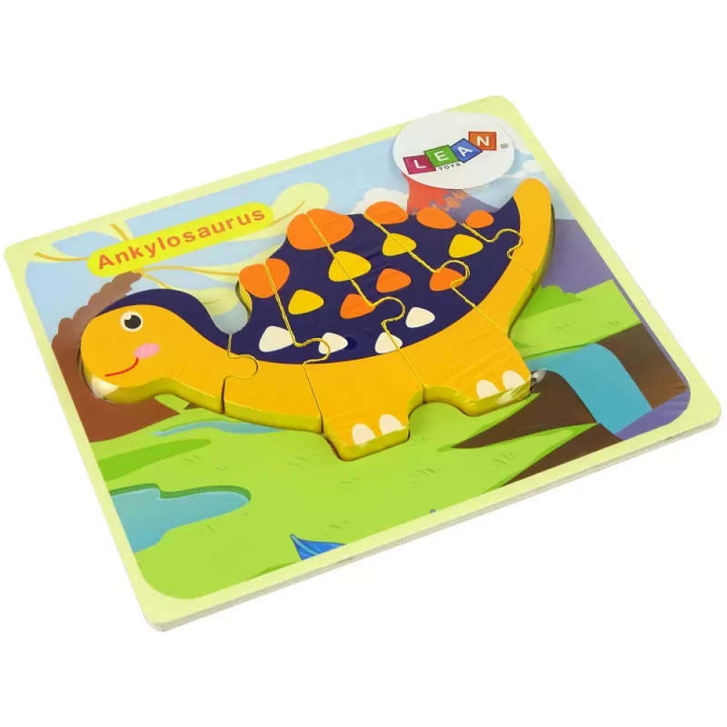 LEAN TOYS Holzpuzzle Dinosaurier Triceratops Ankylosaurus Orange