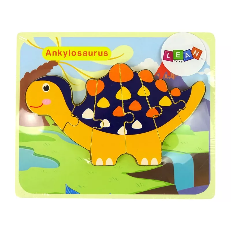 LEAN TOYS Holzpuzzle Dinosaurier Triceratops Ankylosaurus Orange