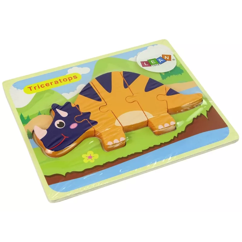 LEAN TOYS Holzpuzzle Dinosaurier Triceratops Ankylosaurus Orange