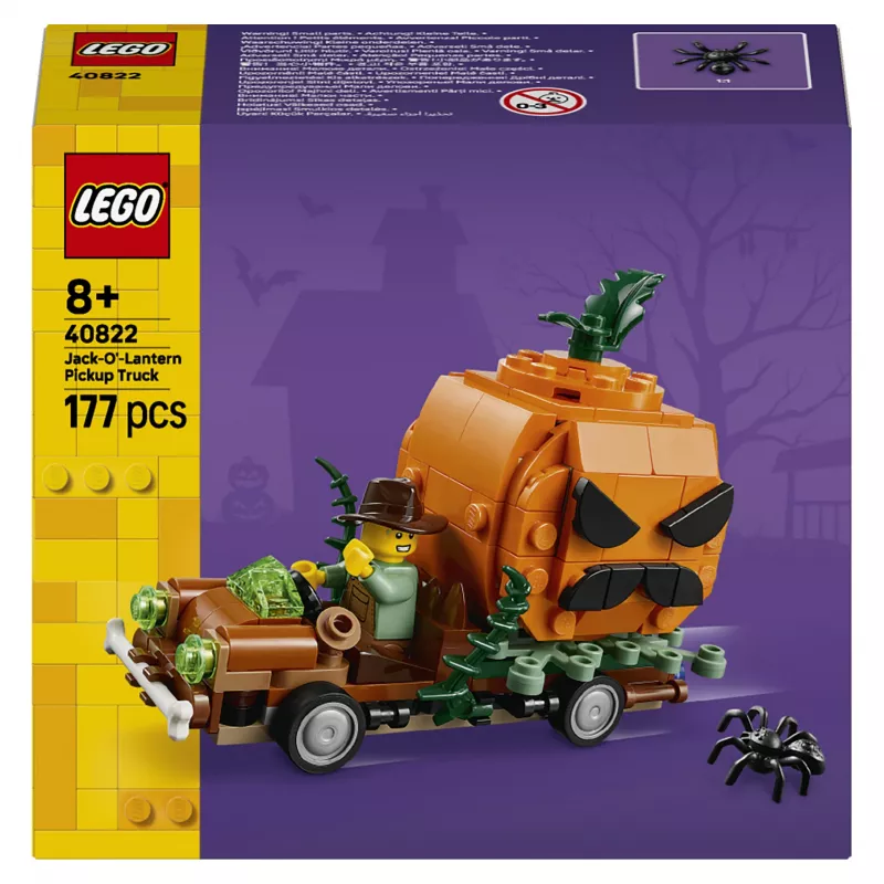 LEGO 40822 Jack-O'-Lantern Pickup Truck Bauset – 200 Teile, Vogelscheuchen-Minifigur, Halloween-Dekorationsmodell