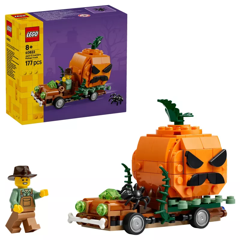 LEGO 40822 Jack-O'-Lantern Pickup Truck Bauset – 200 Teile, Vogelscheuchen-Minifigur, Halloween-Dekorationsmodell