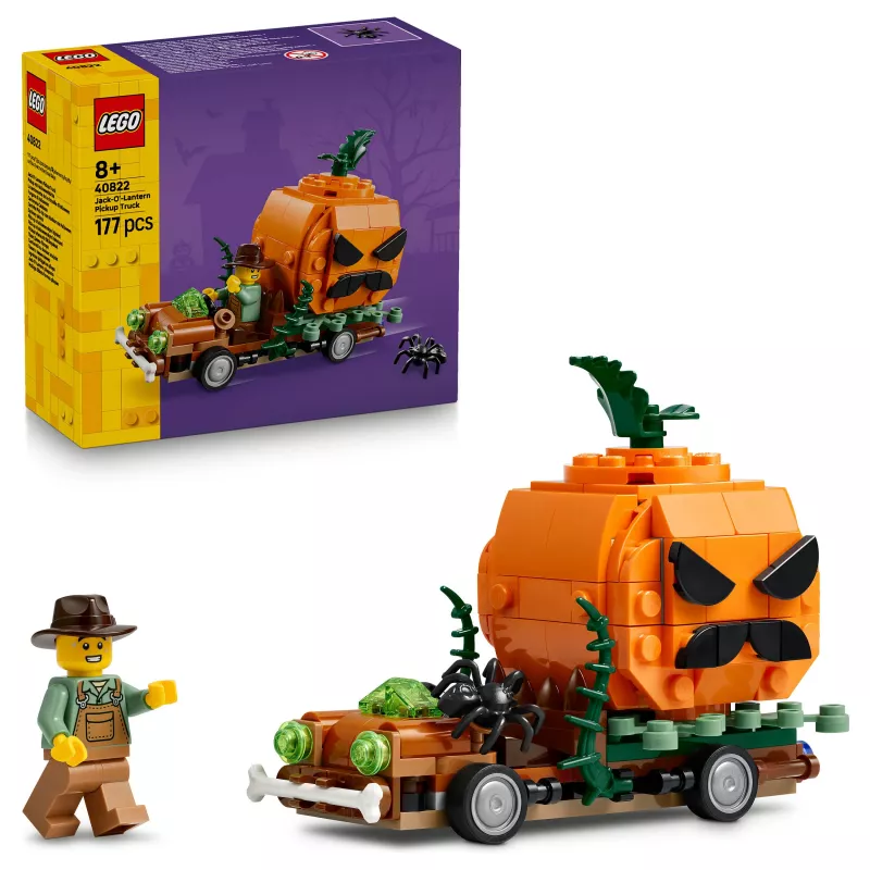 LEGO 40822 Jack-O'-Lantern Pickup Truck Bauset – 200 Teile, Vogelscheuchen-Minifigur, Halloween-Dekorationsmodell