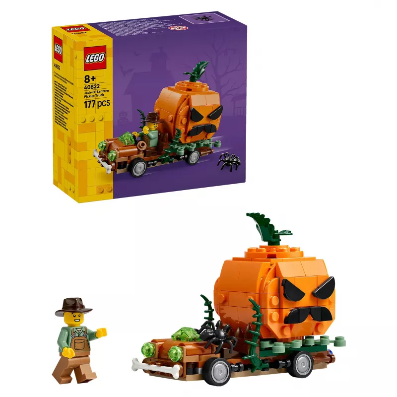 LEGO 40822 Jack-O'-Lantern Pickup Truck Bauset – 200 Teile, Vogelscheuchen-Minifigur, Halloween-Dekorationsmodell