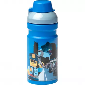 LEGO City Trinkflasche 390 ml Blau mit weichem Silikonausgießer und halbtransparentem Deckel, PP/Silikon, 1 Stück (40561735)