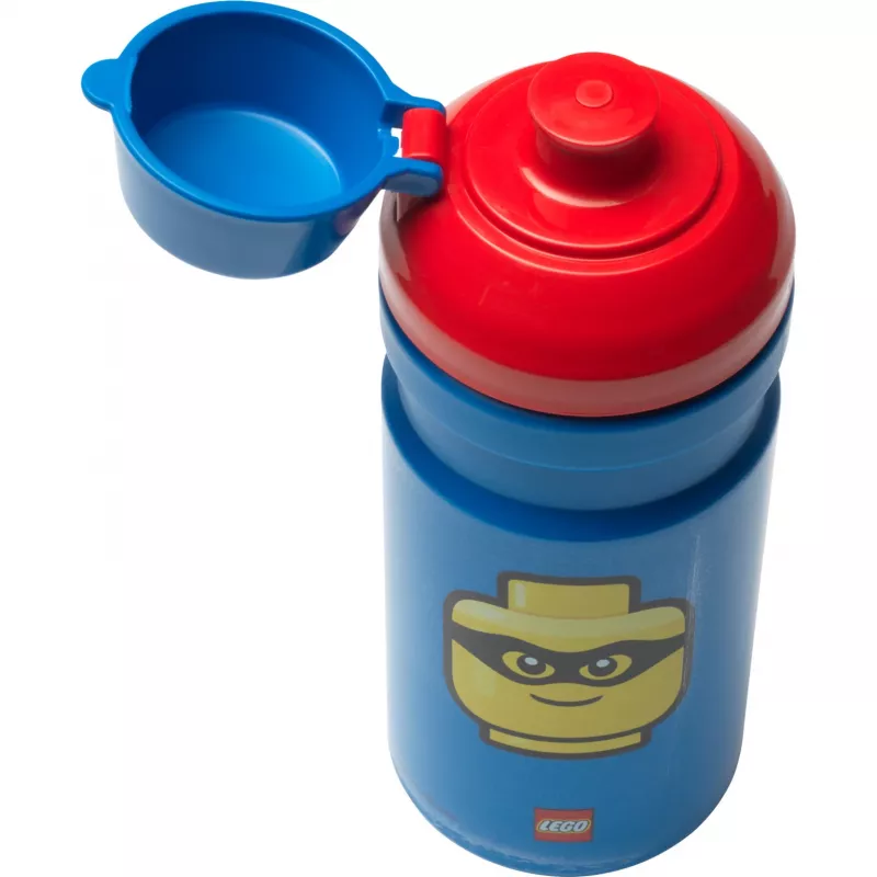 LEGO Iconic Trinkflasche 390 ml Blau mit Silikonausgießer und halbtransparentem Deckel