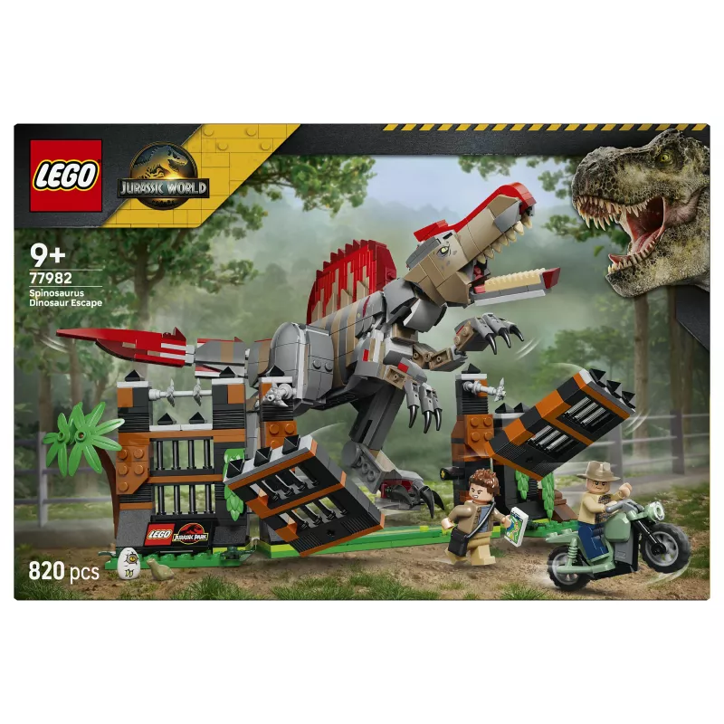 LEGO Jurassic World 77982 Spinosaurus Dinosaur Escape Baukasten mit Owen Grady & Claire Dearing Minifiguren (248 Teile)