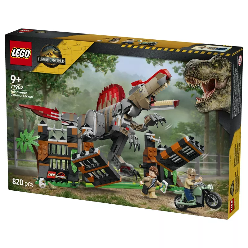 LEGO Jurassic World 77982 Spinosaurus Dinosaur Escape Baukasten mit Owen Grady & Claire Dearing Minifiguren (248 Teile)