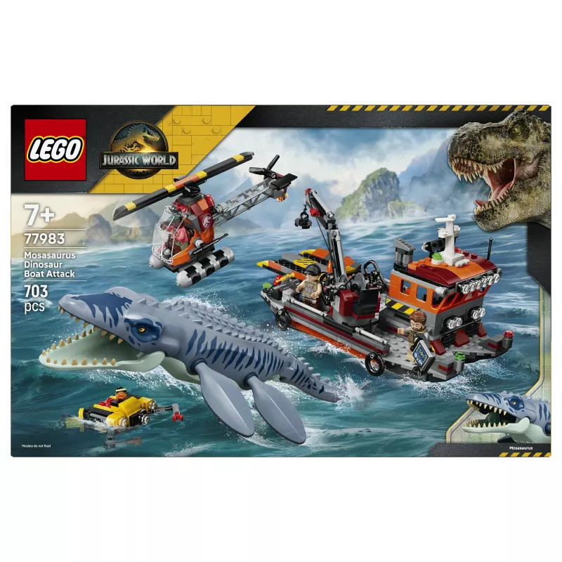 LEGO Jurassic World 77983 Mosasaurus Dinosaur Boat Attack (280 Teile, 3 Minifiguren, ab 7 Jahren)