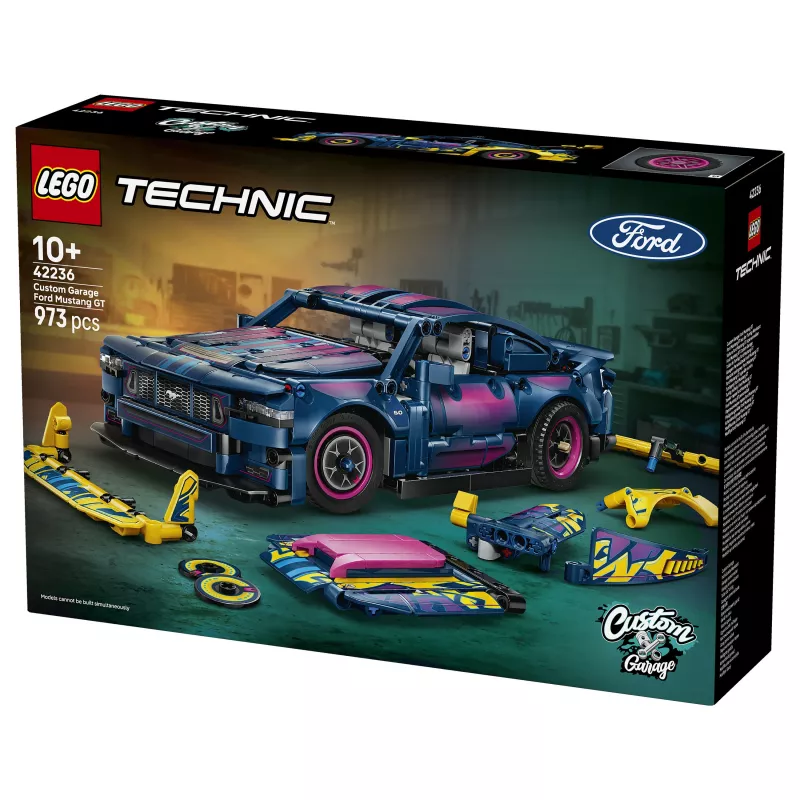 LEGO Technic 42236 Ford Mustang GT Custom Garage Rennwagen Baukasten - 544 Teile, 2 Pull-Back-Motoren, AR-App, ab 9 Jahren