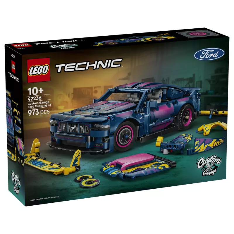 LEGO Technic 42236 Ford Mustang GT Custom Garage Rennwagen Baukasten - 544 Teile, 2 Pull-Back-Motoren, AR-App, ab 9 Jahren