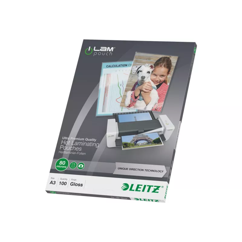 Leitz 7485-00-00 A3 Laminierfolien, glänzend kristallklar, 125 Mikron, 100er-Pack