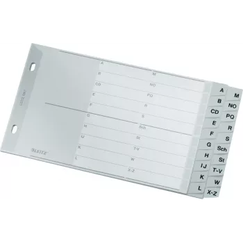 LEITZ A-Z Register, A5 Querformat, Polypropylen, Grau, 20-teilig, mit beschriftbarem Karton-Deckblatt 1267-00-00
