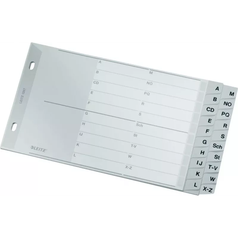 LEITZ A-Z Register, A5 Querformat, Polypropylen, Grau, 20-teilig, mit beschriftbarem Karton-Deckblatt 1267-00-00