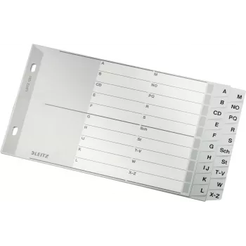 LEITZ A-Z Register, A5 Querformat, Polypropylen, Grau, 20-teilig, mit beschriftbarem Karton-Deckblatt 1267-00-00
