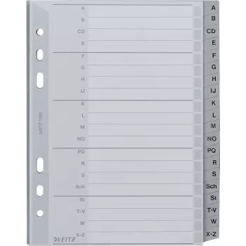 LEITZ A-Z Register A5 Polypropylen 20-teilig Grau mit beschriftbarem Karton-Deckblatt 1265-00-00
