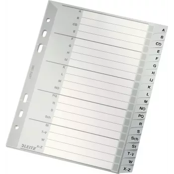 LEITZ A-Z Register A5 Polypropylen 20-teilig Grau mit beschriftbarem Karton-Deckblatt 1265-00-00