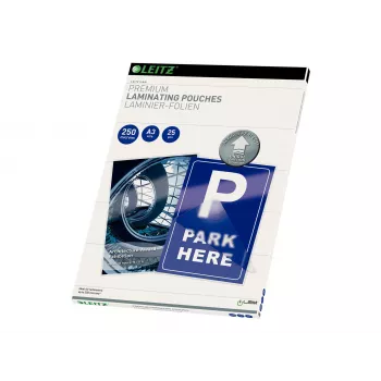 LEITZ A3 Glänzende Laminierfolien 250 Mikron Kristallklar, 25er-Pack (7491-00-00)