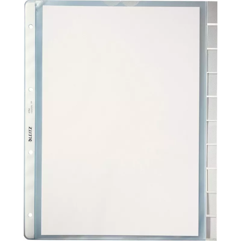 LEITZ A4 10-teilige Registermappen, transparentes Polypropylen, oben offen, mit Beschriftungslaschen 4754-00-03