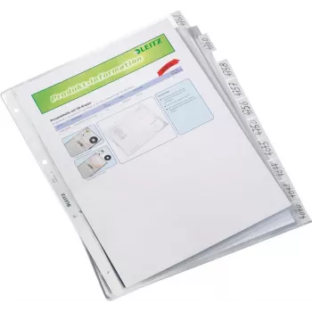 LEITZ A4 10-teilige Registermappen, transparentes Polypropylen, oben offen, mit Beschriftungslaschen 4754-00-03