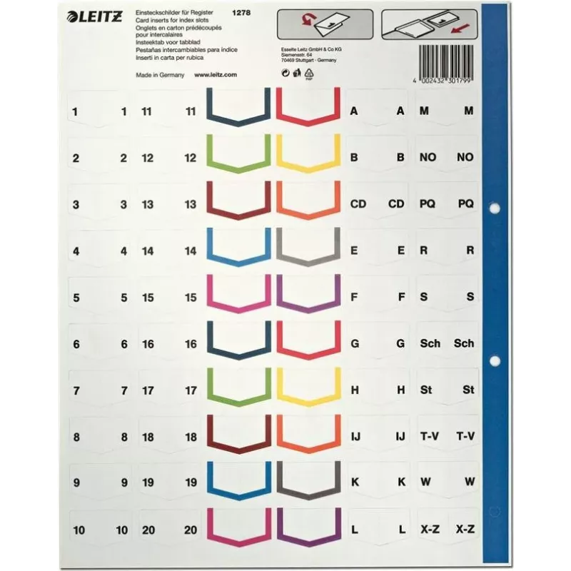 LEITZ A4 Extra Breite Blanko Kunststoff-Register, 20-teilig, Universal-Lochung, Transluzent Weiß 1278-00-00