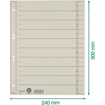 LEITZ A4 Extrabreite Registertrennblätter, Manila-Karton 230 g/m², Grau durchgefärbt, Blanko-Tabs, 100 Blatt 1658-00-85