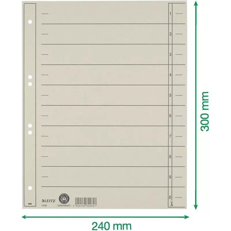 LEITZ A4 Extrabreite Registertrennblätter, Manila-Karton 230 g/m², Grau durchgefärbt, Blanko-Tabs, 100 Blatt 1658-00-85