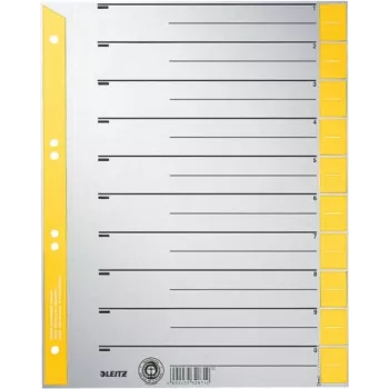 LEITZ A4 Überbreite Trennblätter aus Kraftkarton, 230 g/m², Grau mit gelben Blanko-Tabs, 10-teiliges Set 1652-00-15