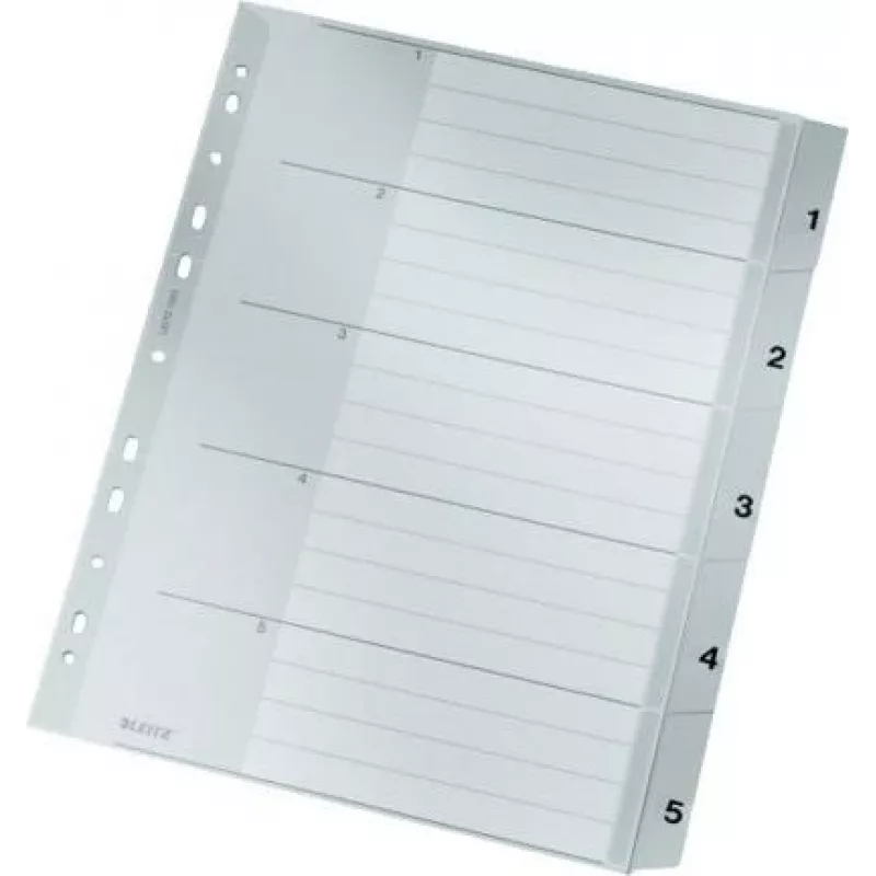 LEITZ A4 Extra Wide PP Index Dividers 1-5, Grau mit beschreibbarem Deckblatt 1283-00-85