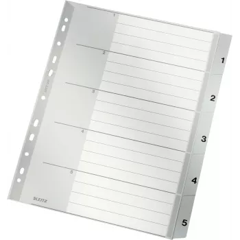 LEITZ A4 Extra Wide PP Index Dividers 1-5, Grau mit beschreibbarem Deckblatt 1283-00-85