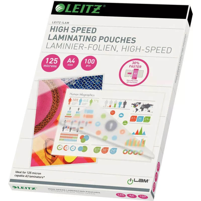 Leitz A4 Laminierfolien, 80 Mikron, glänzend, 100er-Pack, jam-free UDT 7430-00-02
