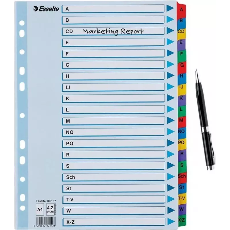 LEITZ A4 Mylar A-Z Registertrennblätter, 26 Register, mehrfarbig, Universal-Lochung, 160 g/m², 1 Satz (100167)