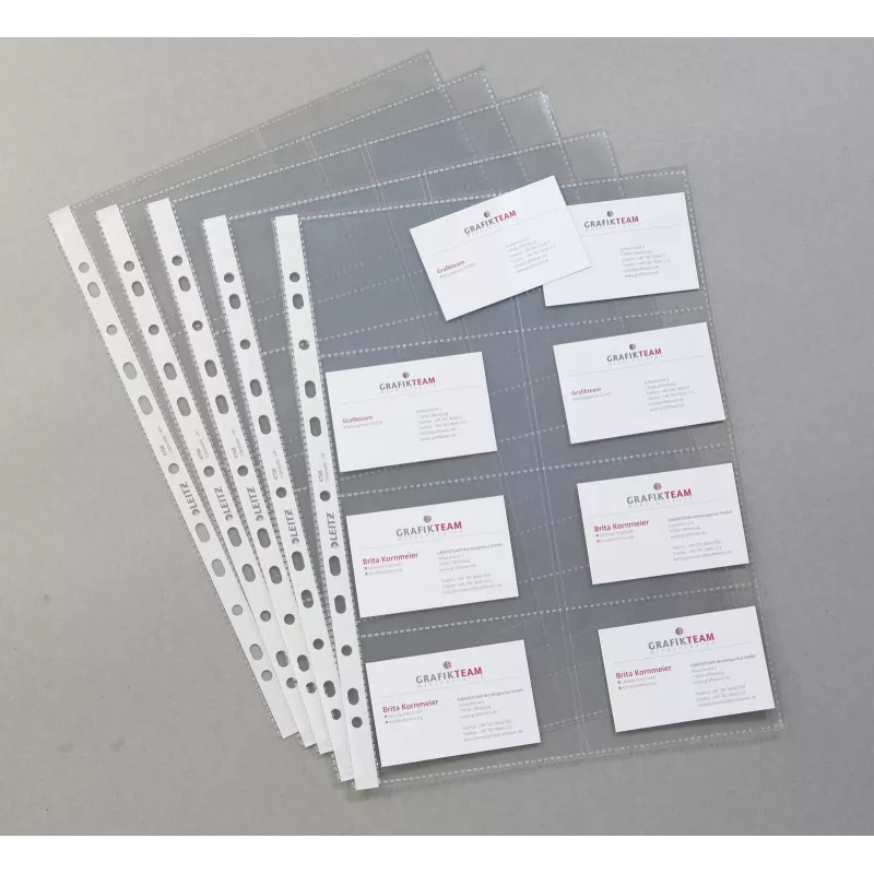 LEITZ Visitenkarten-Präsentationshülle für 16 Karten, A4, PP klar, 0,11 mm, Seitenöffnung, archivierungssicher (4758-30-03)