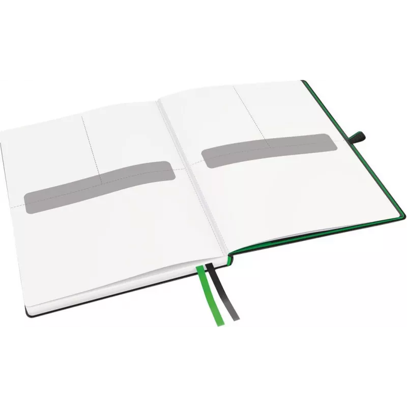 LEITZ Complete Notizbuch A5 kariert, schwarze Lederoptik, 80 Blatt elfenbeinfarbenes Papier, Gummiband, Stifthalter 4473-00-95