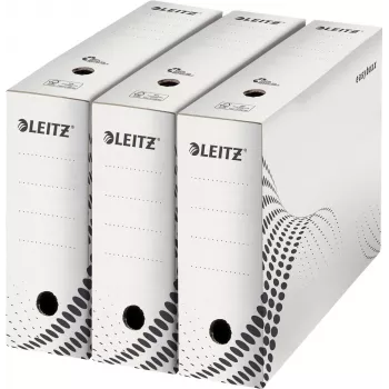 LEITZ easyboxx Archivbox Weiß 100 mm Rücken, 100% Recycling-Wellpappe, doppelte Verschlussklappen, 25er-Pack (6132-00-00)