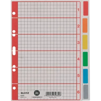 LEITZ Extra starker Karton-Register, Blanko, A5, 6-teilig, Grau 230 g/m², beschriftbares Deckblatt mit Rasterdruck 4355-00-85