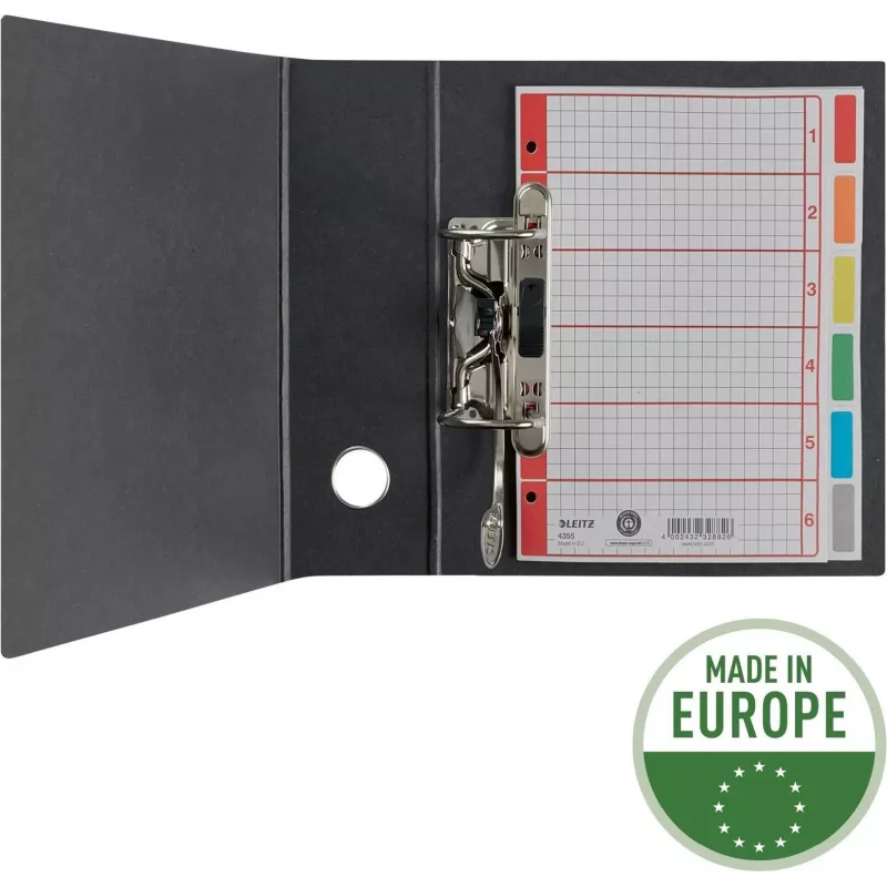 LEITZ Extra starker Karton-Register, Blanko, A5, 6-teilig, Grau 230 g/m², beschriftbares Deckblatt mit Rasterdruck 4355-00-85