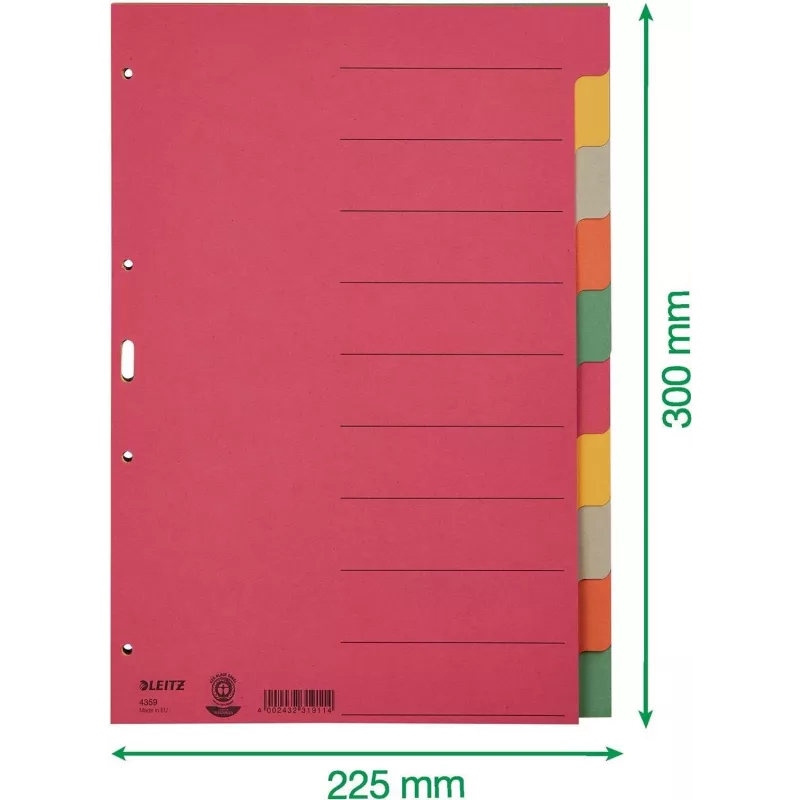 LEITZ Extra stabile Karton-Register, Blanko-Tabs, A4, 10-teilig, Mehrfarbig, 230 g/m², 5-farbiger durchgefärbter Karton (4359-00-00)